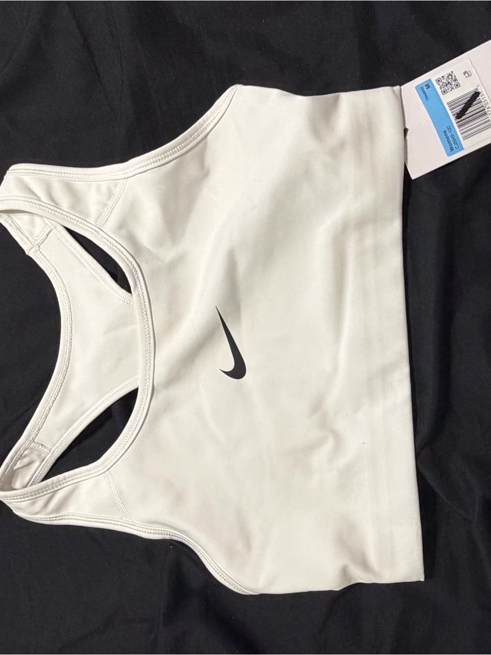 Nike White Racerback Sports Crop Bra with Black Swoosh